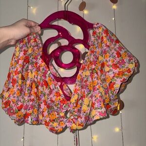 Pink Floral Tie-Front Top